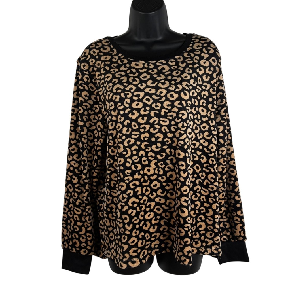 Kate Spade Womens Sz XL Leopard Animal Print‎ Casual/Pajama Top Velour Black Tan - Picture 2 of 13
